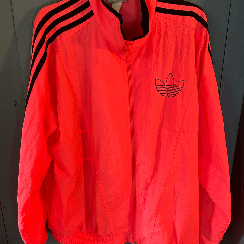 Vintage Adidas Bright Neon Pink / Black Logo & Strips Track Jacket | Sz Large